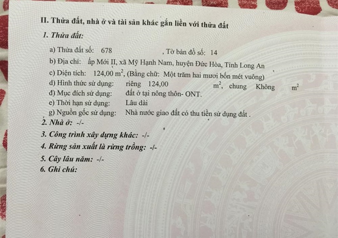 Cần bán đất Ấp Mới II, Mỹ Hạnh Nam, Đức Hoà, Long An