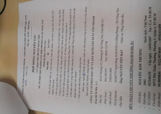 Bán đất nền dự án Sông Cây Khế, P12, TP. Vũng Tàu. 450tr/100m2 LH: 0938.969.962