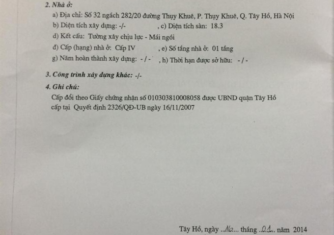 Bán nhà đất mặt Hồ Tây, đường Trích Sài, Phường Thụy Khuê, Quận Tây Hồ, TP.Hà Nội