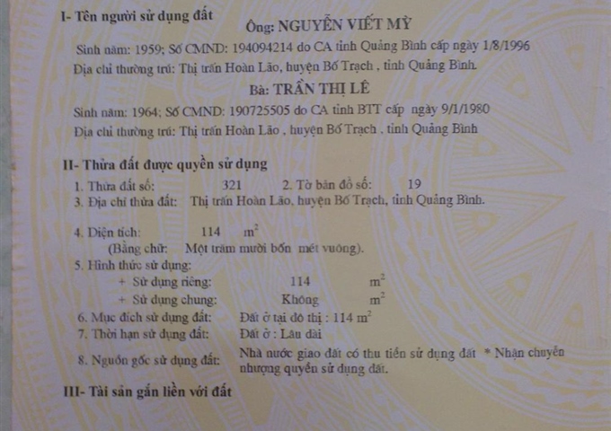 Bán đất đường Hùng Vương trung tâm Hoàn Lão - Quảng Bình