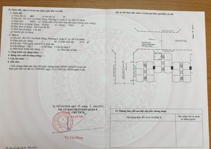 Bán căn hộ KDC Bình Đăng quận 8, sổ hồng, căn góc hai mặt tiền, 02 PN, 64 m2, LH 090 14 24 899