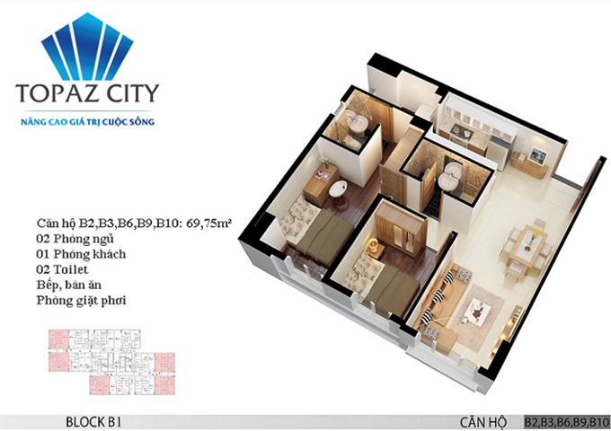 Chính chủ bán căn góc 69.75 m2 block B1 Topaz City giá 1.169 tỷ nhận nhà 2016