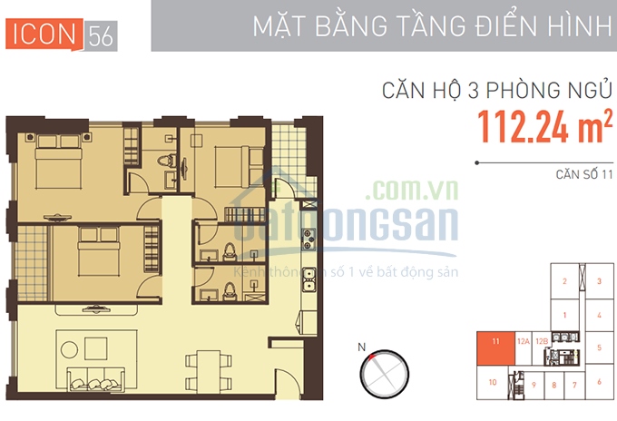 Căn hộ ICON 56 - 3 phòng ngủ - Đầy đủ nội thất - Lầu cao - View Quận 1