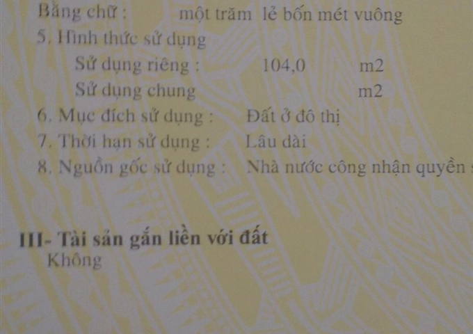 Bán đất đường S2 phường Tây Thạnh, Q. Tân Phú 4mx26m