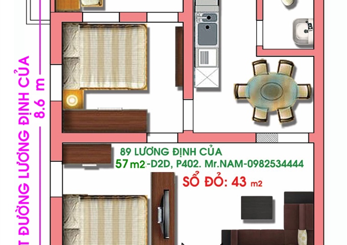 Bán căn hộ - tập thể mới nhất Phương Mai - D2D - P402- 57m2