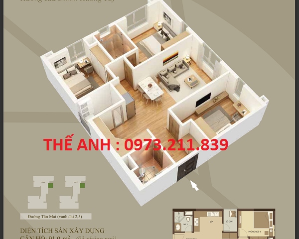 Bán căn hộ chung cư Hòa Phát, 493 Trương Định, Tân Mai