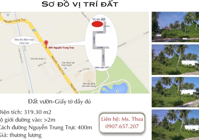 Bán đất vườn (ngay góc) hẻm 889 Nguyễn Trung Trực, TP Rạch Giá, Kiên Giang