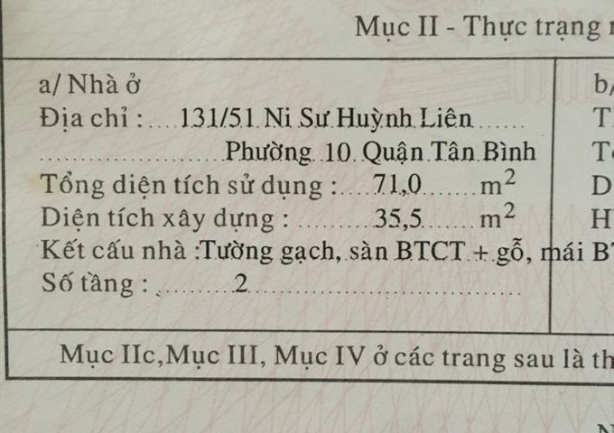 Bán nhà hẻm xe tải, 127/49 Ni Sư Huỳnh Liên, P. 10, Q. Tân Bình (số mới 131/51)