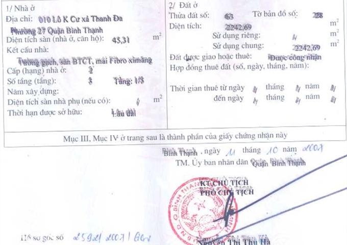 Bán nhà mặt tiền tầng trệt lô K cư xá Thanh Đa, p27, Bình Thạnh, sổ hồng riêng