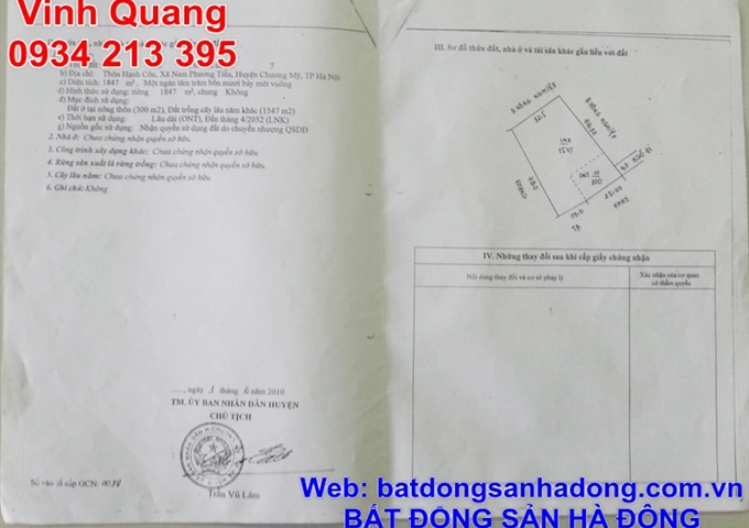 Bán đất xã Nam Phương Tiến, Chương Mỹ, Tp Hà Nội