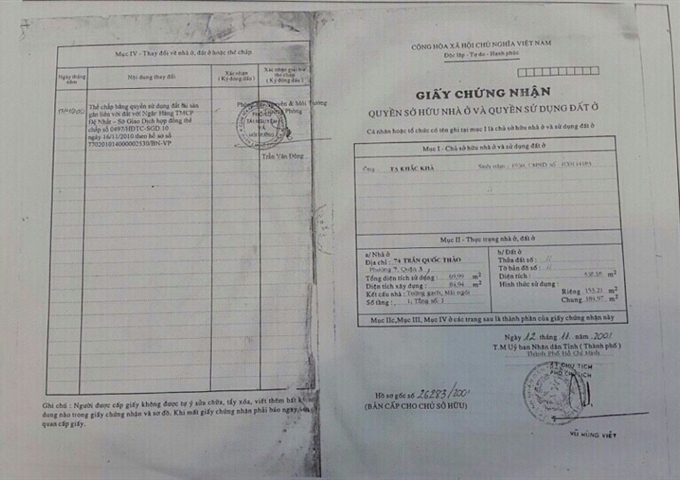 Bán nhà mặt tiền 74 Trần Quốc Thảo, phường 7, quận 3