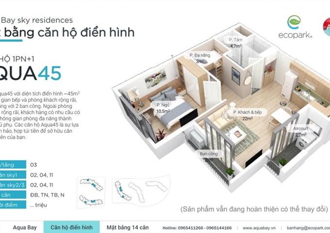 [chủ đầu tư] Ecopark bán căn hộ CC Aquabay Sky Residences view sân golf & mặt hồ. LH: 0942071988