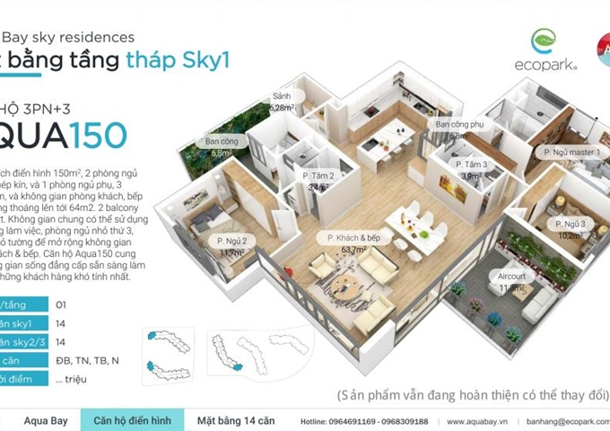 [chủ đầu tư] Ecopark bán căn hộ CC Aquabay Sky Residences view sân golf & mặt hồ. LH: 0942071988