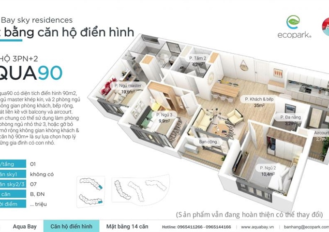 [chủ đầu tư] Ecopark bán căn hộ CC Aquabay Sky Residences view sân golf & mặt hồ. LH: 0942071988