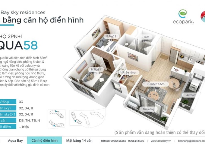 [Chủ đầu tư] Ecopark bán căn hộ CC Aquabay giá ưu đãi, view sang trọng. LH: 0942071988