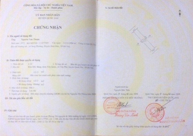 Bán đất thôn Yên Quán - Xã Tân Phú, Quốc Oai, Hà Nội