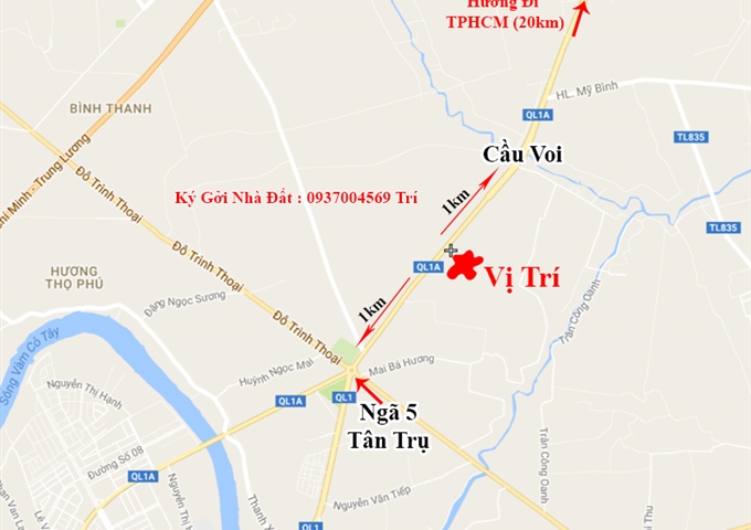 Trí BĐS - Đất và nhà xưởng 17.000m mặt tiền Quốc Lộ 1A, TP Tân An (gần ngã 5 Tân Trụ), 1.5 triệu/m2
