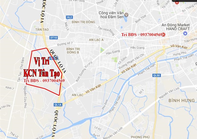 Trí BĐS - Bán 2 lô đất khu công nghiệp Tân Tạo giá 5,9 triệu/m2: 6.300m2 và 8.000m2 - vị trí đẹp