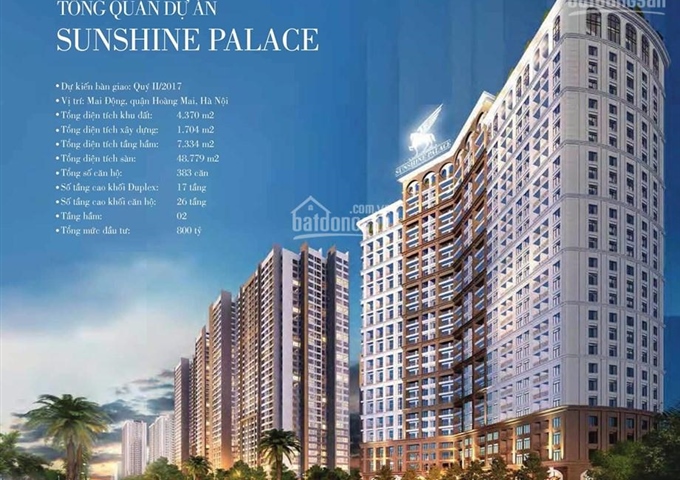 Bán căn hộ cạnh Times City, chung cư Sunshine Palace, giá chỉ từ 2.1 tỷ