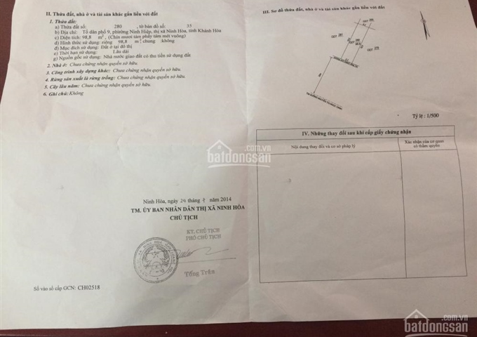 Bán đất mặt tiền Nguyễn Thị Ngọc Oanh, TX. Ninh Hòa, LH 0989777738