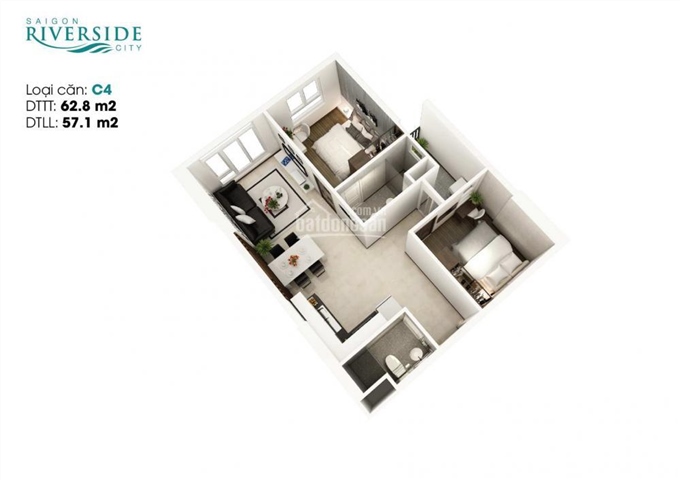 Bán căn hộ 3PN dự án Saigon Riverside City cạnh Khu Đô Thị Vạn Phúc 100% view sông hướng Đông Nam