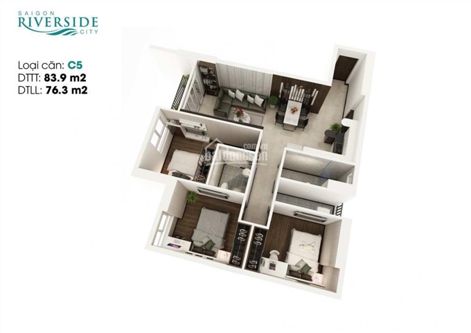 Bán căn hộ 3PN dự án Saigon Riverside City cạnh Khu Đô Thị Vạn Phúc 100% view sông hướng Đông Nam