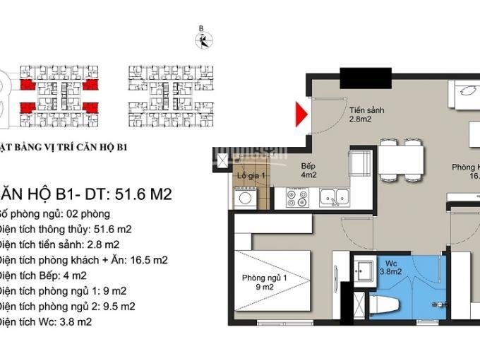 Bán căn hộ 2 phòng ngủ, Mỹ Đình, giá 1,2 tỷ