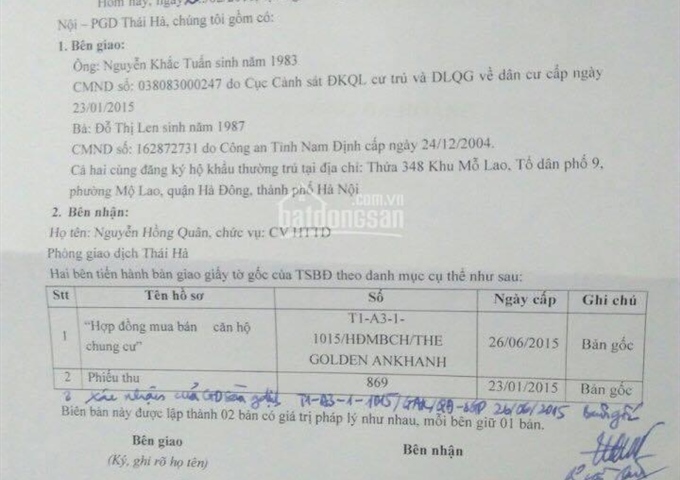 Bán gấp căn hộ tòa HH6 khu đô thị Nam An Khánh