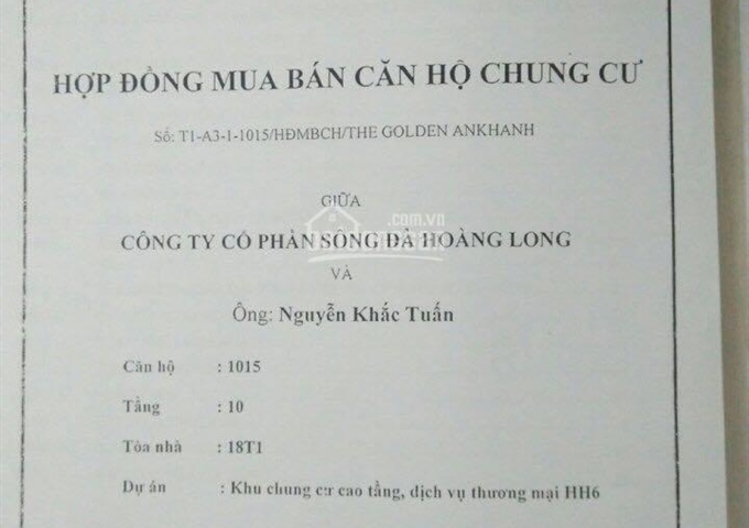 Bán gấp căn hộ tòa HH6 khu đô thị Nam An Khánh