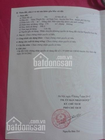 Bán đất thôn Thanh Hà, xã Nam Sơn, huyện Sóc Sơn, Hà Nội, chính chủ 176m2, mặt đường Quốc lộ 35