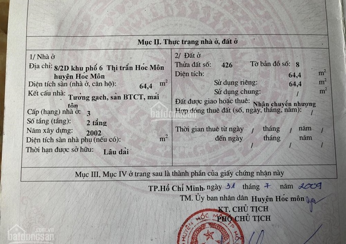 Bán nhà MT chợ Hóc Môn, đường Trưng Nữ Vương