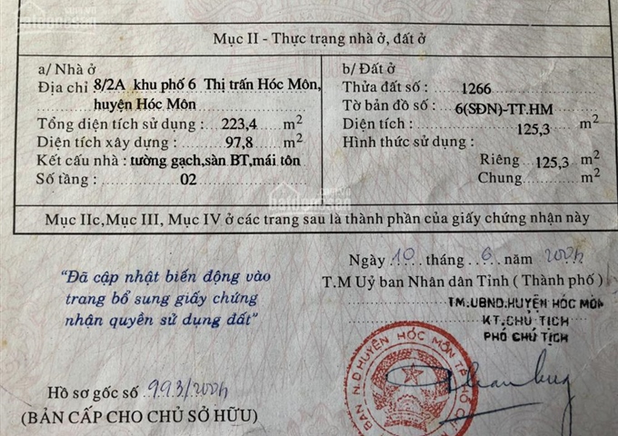 Bán nhà MT chợ Hóc Môn, đường Trưng Nữ Vương