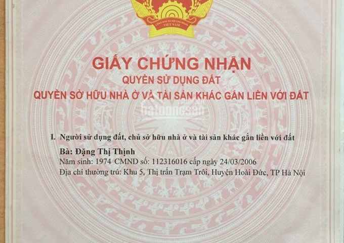 Bán đất thổ cư sổ đỏ chính chủ khu 5, thị trấn Trạm Trôi, huyện Hoài Đức, TP Hà Nội