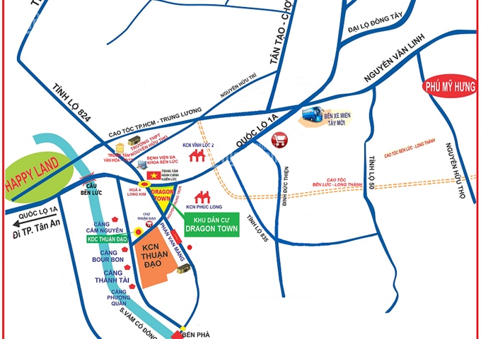 Bán KDC Hoàng Long, đất vàng TT Bến Lức, về Bình Chánh 10ph, sổ riêng, 580tr/88m2, LH 0933538992