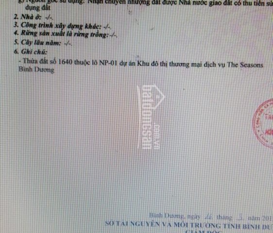 Bán đất nền nhà (đã có sổ hồng) tại khu đô thị TM&DV The Seasons Bình Dương