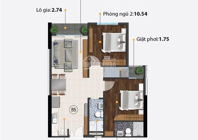 Bán căn hộ tầng 7, 2 phòng ngủ, 2 WC