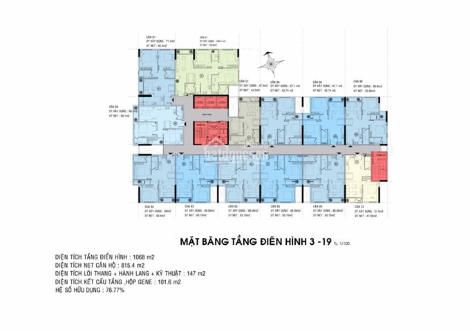 Bán căn hộ tầng 7, 2 phòng ngủ, 2 WC