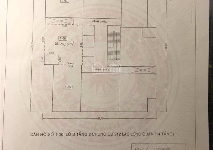 Chính chủ bán căn hộ 312 Lạc Long Quân 65m2 giá 1.6 tỷ, sổ hồng. LH 0933882368