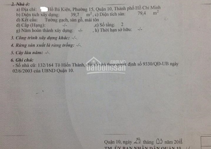 Bán nhà MT đường Hồ Bá Kiện, P.15, Q. 10