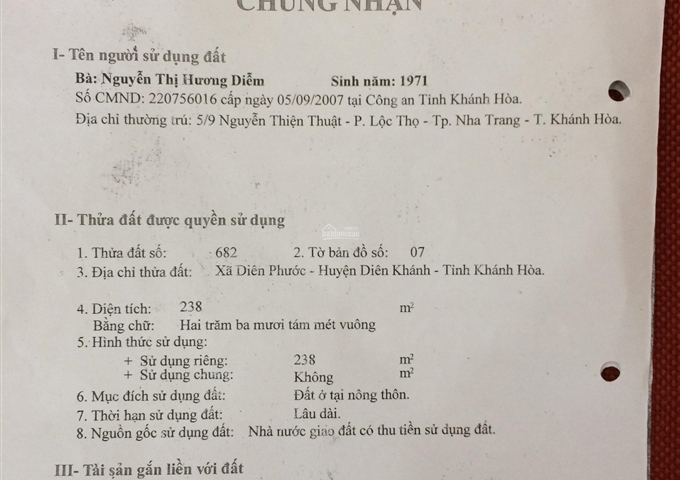 Cần bán lô đất giá rẻ tại chợ Bót Bà Lá Diên Phước