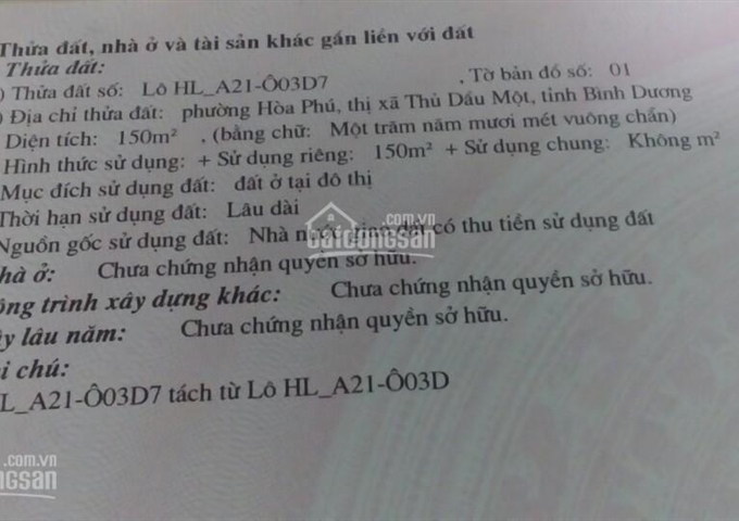 Bán Đất Đường N7 Khu Dân Cư Hòa Lợi P. Hòa Phú Tp Mới Bình Dương
