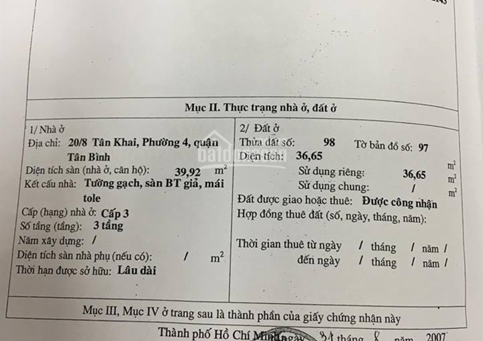 Tôi chính chủ bán căn nhà 20/8 CMT8 - Tân Khai, P. 4, Tân Bình