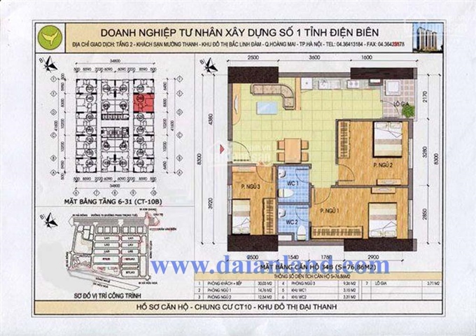 Chính chủ bán căn 1634 CT10C CC Đại Thanh, 77m2, 3PN, BC Đông Nam
