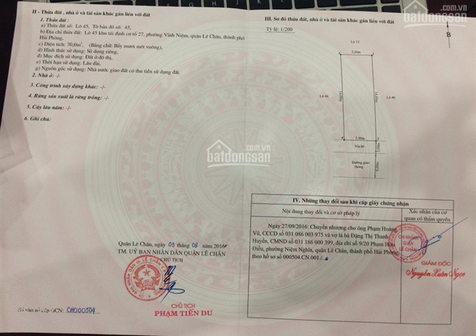 Bán lô đất số 45 khu tái định cư, phường Vĩnh Niệm, quận Lê Chân, thành phố Hải Phòng
