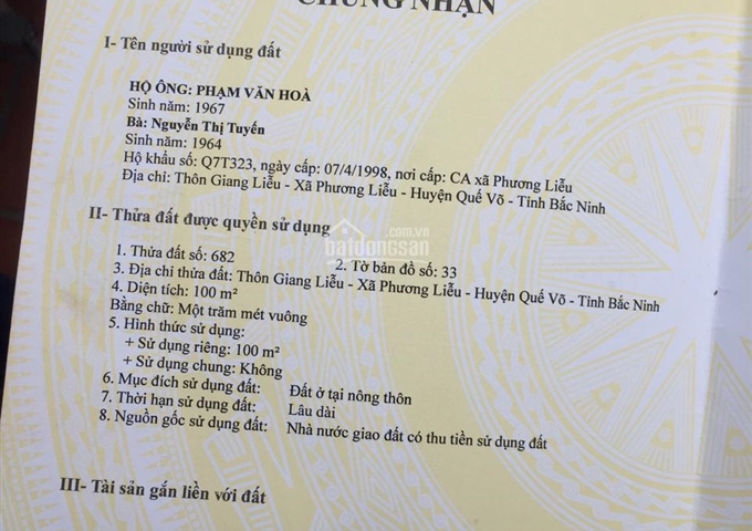 Bán đất giãn dân Thôn Giang Liễu, Phương Liễu, Quế Võ, Bắc Ninh