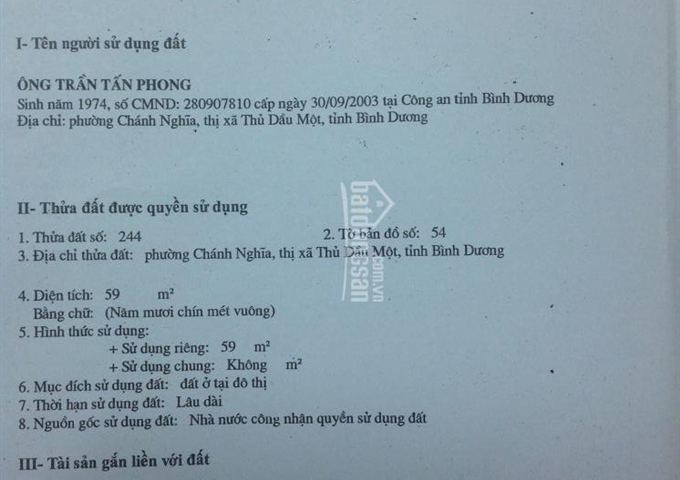 Bán nhà cấp 4 mặt tiền đường Bùi Quốc Khánh, phường Chánh Nghĩa, TP Thủ Dầu Một