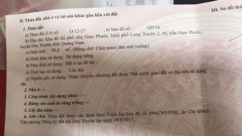 Cần tiền bán nhanh lô đất khu phố chợ Nam Phước, sổ đỏ chính chủ
