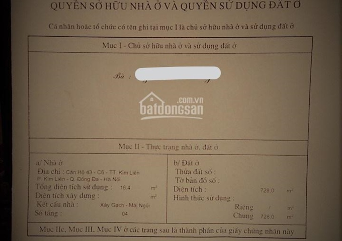 Bán nhà chung cư C6 Kim Liên, Đống Đa, Hà Nội