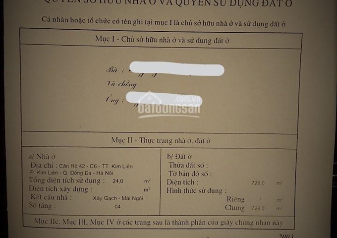 Bán nhà chung cư C6 Kim Liên, Đống Đa, Hà Nội