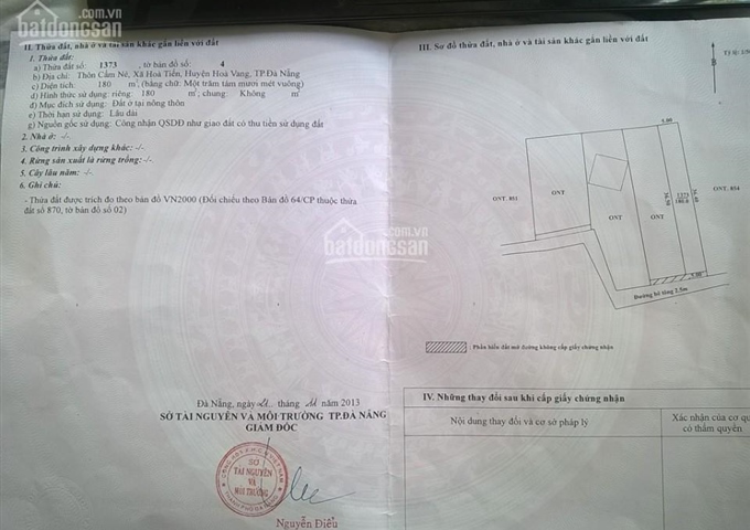 Chính chủ cần bán lô đất tại thôn Cẩm Nê, Hòa Tiến, Hòa Vang, Đà Nẵng